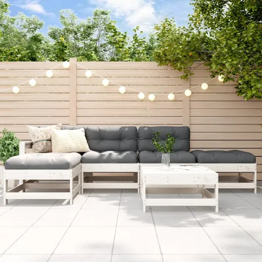 Conjunto Lounge de Jardim Pinho Maciço Branco (6 pcs)