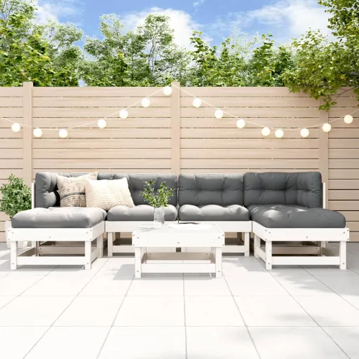 Conjunto Lounge de Jardim Pinho Maciço Branco (7 pcs)
