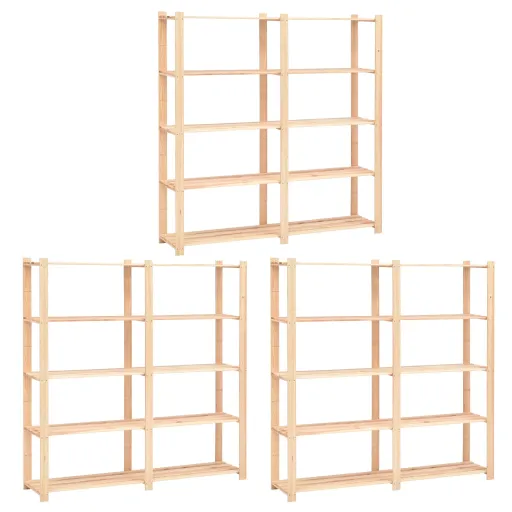 3 Unidades Arrumação 5 Prateleiras 170x38x170cm Pinho 500 kg