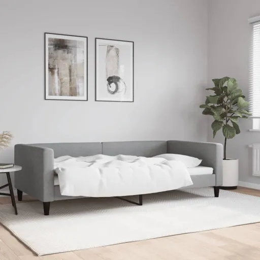 Sofá-Cama 100x200 cm Tecido Cinzento-Claro