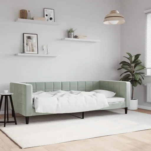 Sofá-Cama 90x190 cm Veludo Cinzento-Claro