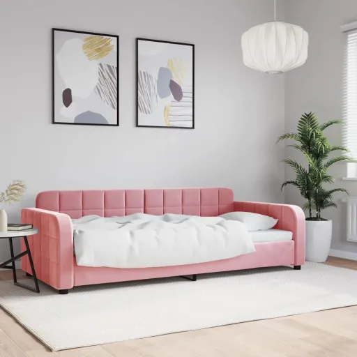 Sofá-Cama 90x200 cm Veludo Rosa