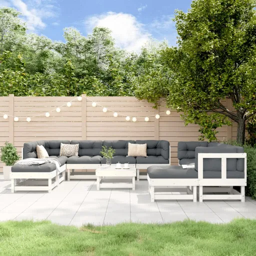 Conjunto Lounge de Jardim Madeira de Pinho Maciça Branco (11 pcs)