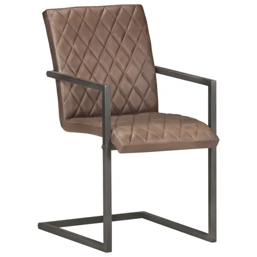 Cadeiras de Jantar Cantilever   Couro Genuíno Castanho (6 pcs)