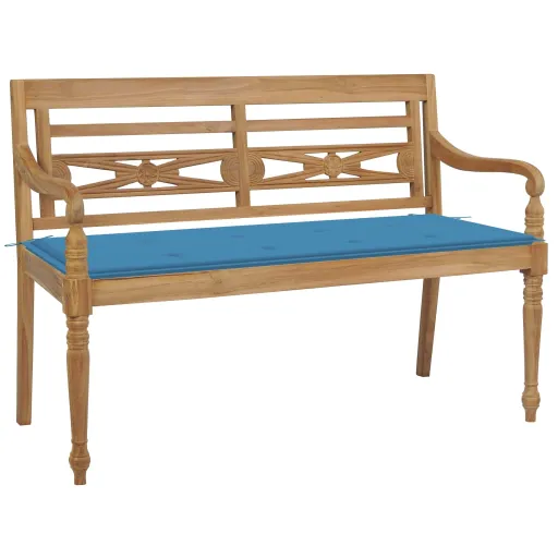 Banco Batávia c/ Almofadão Azul 120 cm Teca Maciça