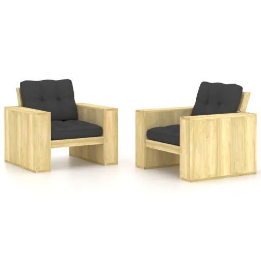 Cadeiras Jardim   c/ Almofadões Antracite Pinho Impregnado (2 pcs)