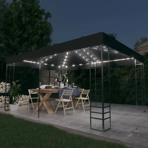 Gazebo com Cordões de Luzes LED 3x4 m Antracite