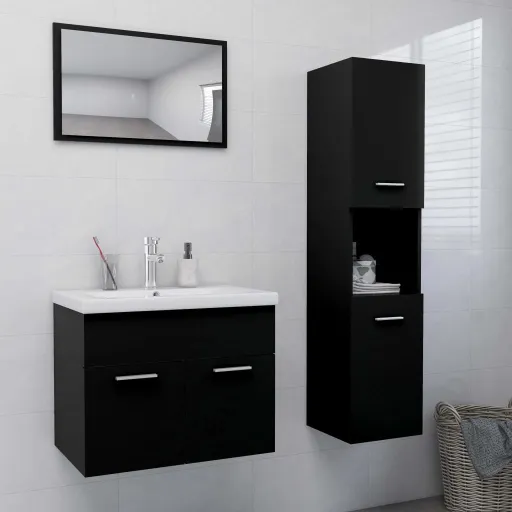 Conjunto de Móveis de Casa de Banho Contraplacado Preto