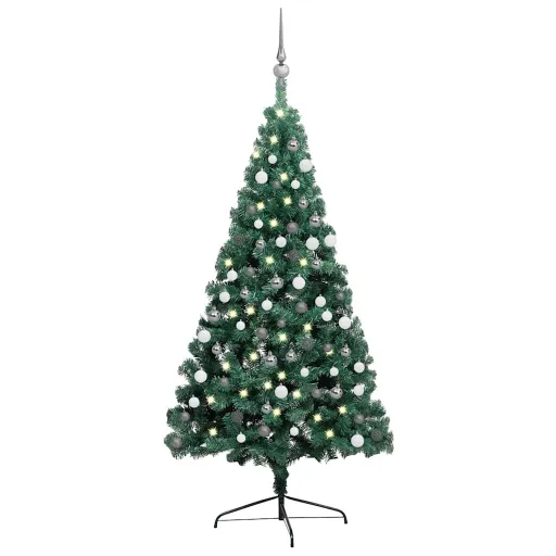 Meia Árvore Natal Artificial Pré-Iluminada c/ Bolas Verde