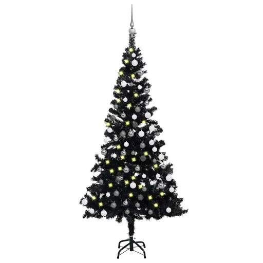 Árvore Natal Artificial Pré-Iluminada c/ Bolas PVC Preto