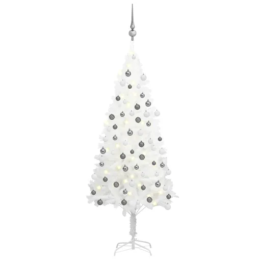 Árvore Natal Artificial Pré-Iluminada c/ Bolas Branco
