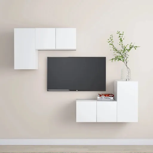 Conjunto de Móveis de TV Derivados de Madeira Branco (4 pcs)