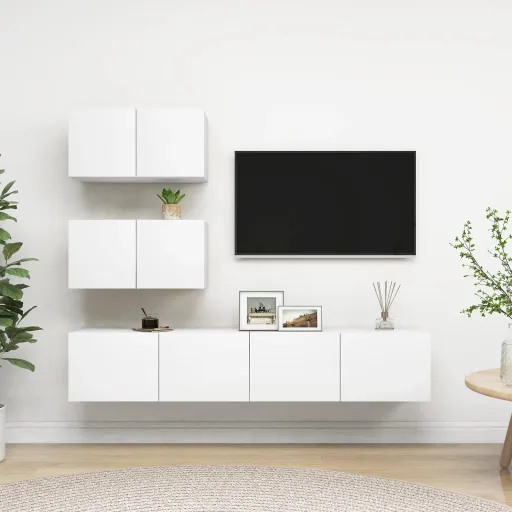 Conjunto de Móveis de TV Derivados de Madeira Branco (4 pcs)