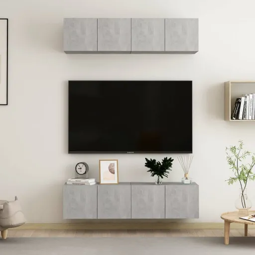 Móveis de TV   60x30x30 cm Contraplacado Cinzento Cimento (4 pcs)