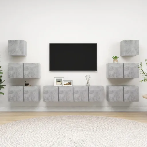 Conjunto de Móveis de TV Derivados Madeira Cinza Cimento (8 pcs)