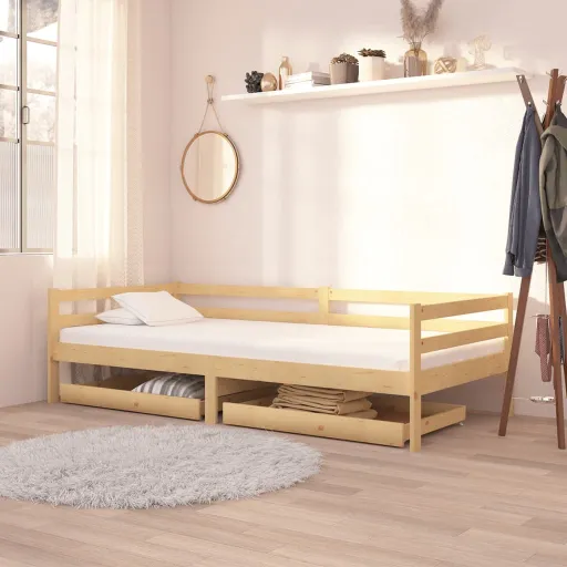Sofá-Cama com Gavetas 90x200 cm Pinho Maciço