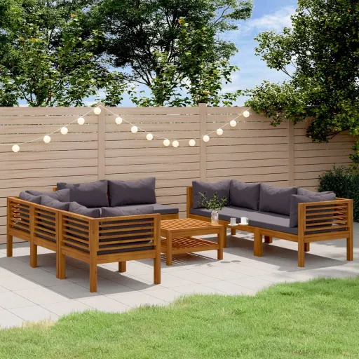Conjunto Lounge de Jardim com Almofadões Acácia Maciça (9 pcs)