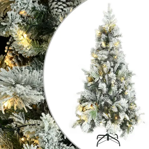 Árvore de Natal Pré-Iluminada c/ Flocos Neve e Pinhas PVC/PE