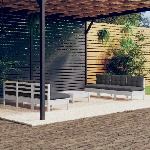 Conj. Lounge de Jardim com Almofadões Antracite Pinho (7 pcs)