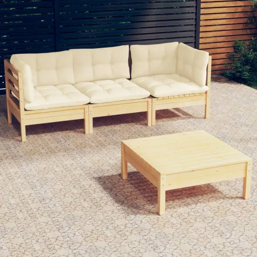 Conjunto Lounge Jardim c/ Almofadões Creme Pinho (4 pcs)