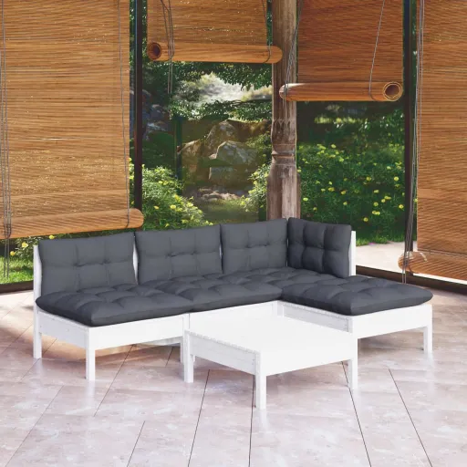 Conjunto Lounge de Jardim c/ Almofadões Pinho Branco (5 pcs)