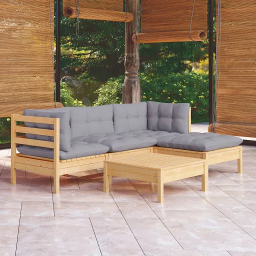 Conjunto Lounge de Jardim c/ Almofadões Cinza Pinho (5 pcs)