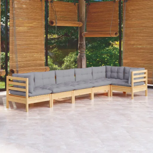 Conjunto Lounge de Jardim c/ Almofadões Cinza Pinho (6 pcs)