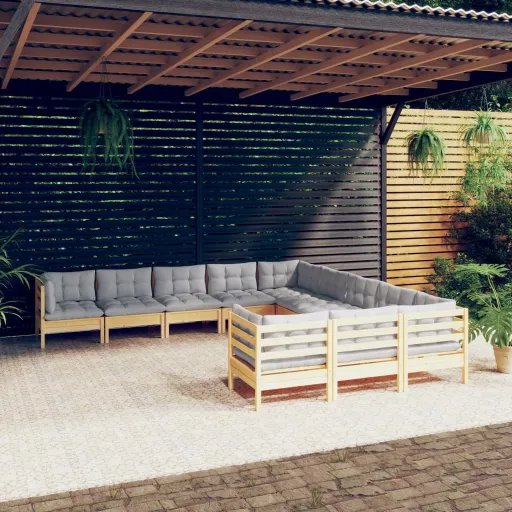 Conjunto Lounge de Jardim c/ Almofadões Cinza Pinho (11 pcs)