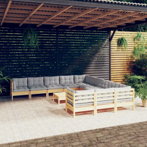 Conjunto Lounge de Jardim c/ Almofadões Cinza Pinho (12 pcs)