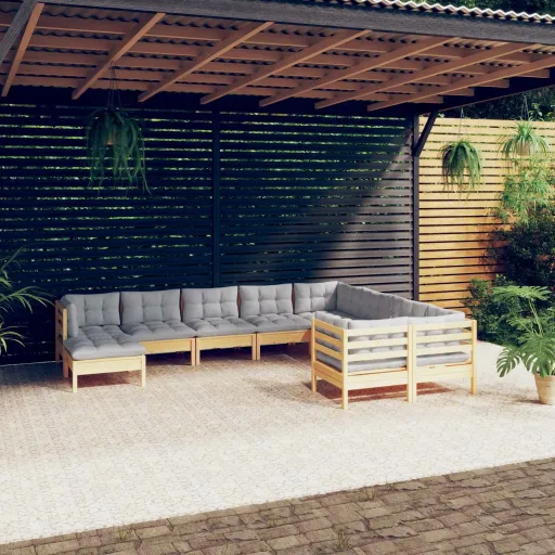 Conjunto Lounge de Jardim c/ Almofadões Cinza Pinho (10 pcs)