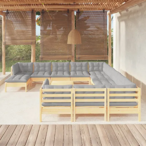 Conjunto Lounge de Jardim c/ Almofadões Cinza Pinho (13 pcs)