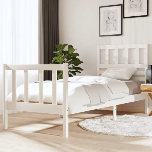 Estrutura Cama Pequena Solteiro 75x190 cm Madeira Maciça Branco