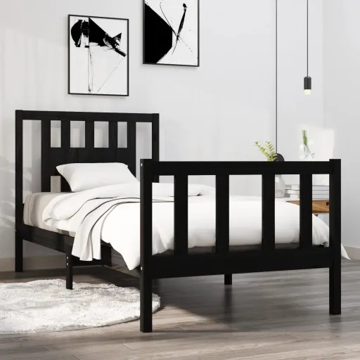 Estrutura Cama Pequena Solteiro 75x190 cm Madeira Maciça Preto