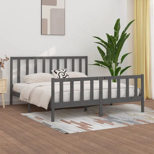 Estrutura de Cama 200x200 cm Madeira Maciça Cinzento