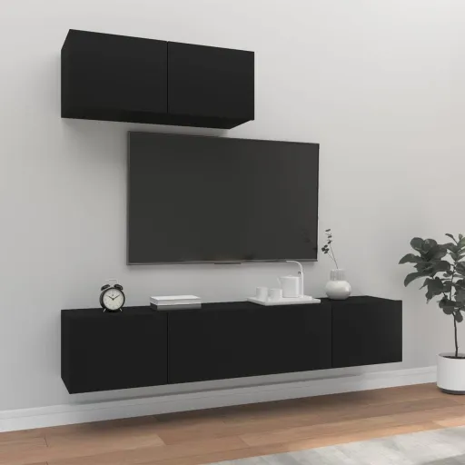 Conjunto Móveis de TV   Madeira Processada Preto (3 pcs)