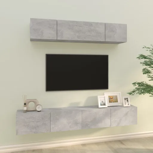 Conjunto Móveis de TV   Madeira Processada Cinzento Cimento (4 pcs)