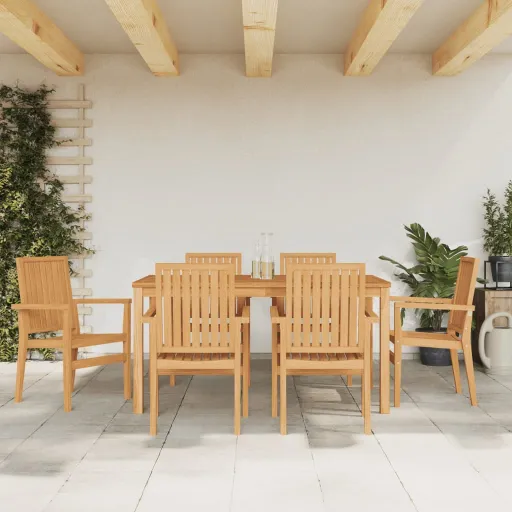 Cadeiras de Jardim Empilháveis   56,5x57,5x91cm Teca Maciça (6 pcs)