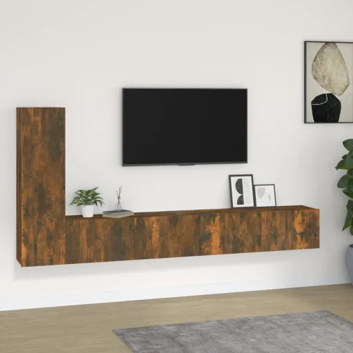 Conjunto Móveis de TV   Madeira Processada Carvalho Fumado (3 pcs)