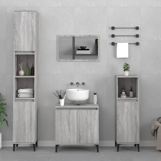 Conjunto Móveis Casa de Banho Madeira Proc. Cinza Sonoma (3 pcs)