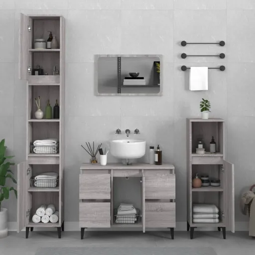 Conjunto Móveis Casa de Banho Madeira Proc. Cinza Sonoma (3 pcs)