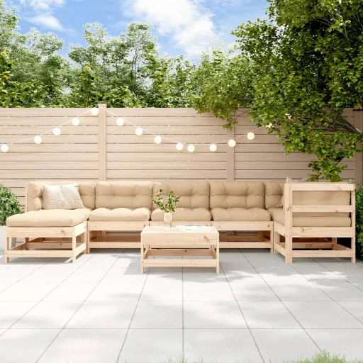 Conjunto Lounge Jardim c/ Almofadões Madeira Maciça (8 pcs)
