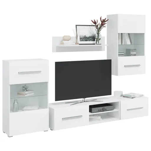 Armários de Parede/Unidade p/TV com Luz LED,  , Branco  (5 pcs)