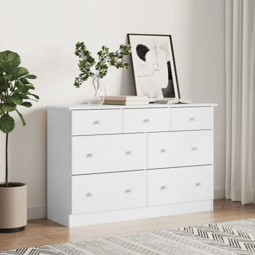 Cómoda ALTA 112x35x73 cm Madeira de Pinho Maciça Branco