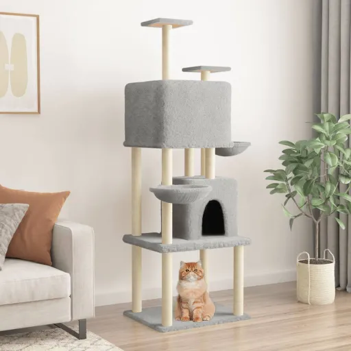 Árvore p/ Gatos c/ Postes Arranhadores Sisal 180 cm Cinza-Claro