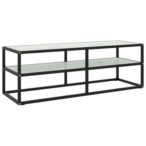 Móvel de TV 120x40x40 cm Vidro Mármore Branco