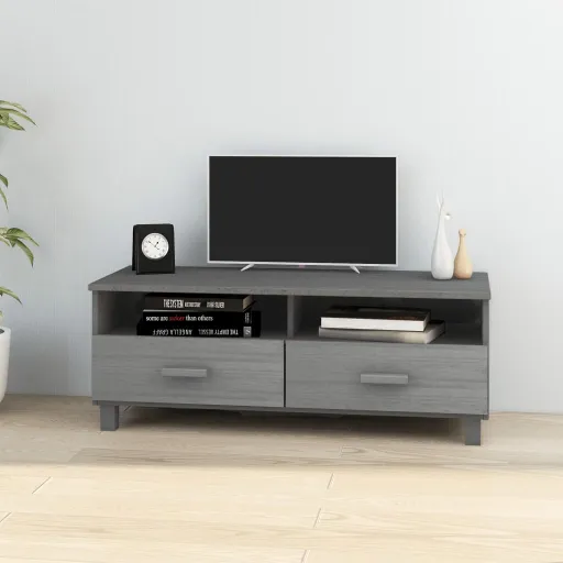 Móvel de TV HAMAR 106x40x40 cm Pinho Maciço Cinza-Escuro