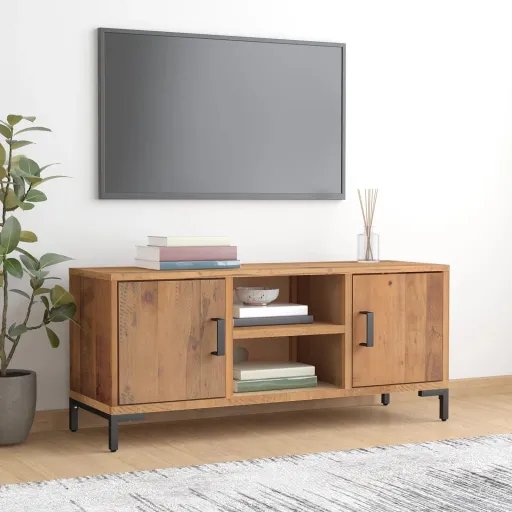 Móvel de TV 110x35x48 cm Pinho Maciço Castanho