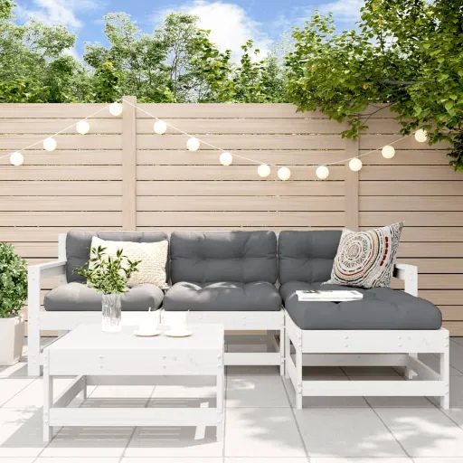 Conjunto Lounge de Jardim Madeira de Pinho Maciça Branco (5 pcs)