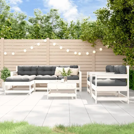 Conjunto Lounge de Jardim Pinho Maciço Branco (7 pcs)