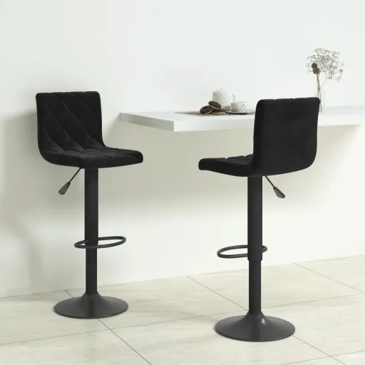 Bancos de Bar   Veludo Preto (2 pcs)
